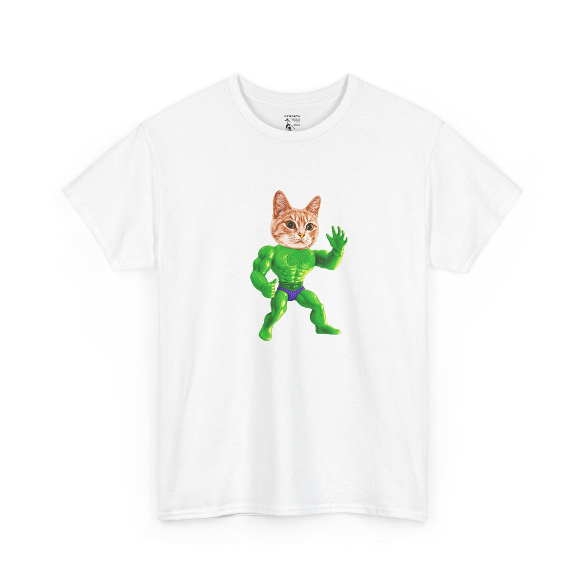 Jacked Green Cat Figure Heavy Cotton Tee