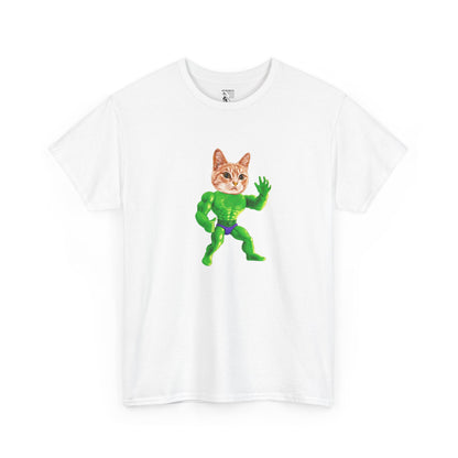 Jacked Green Cat Figure Heavy Cotton Tee