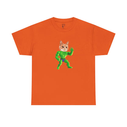 Jacked Green Cat Figure Heavy Cotton Tee