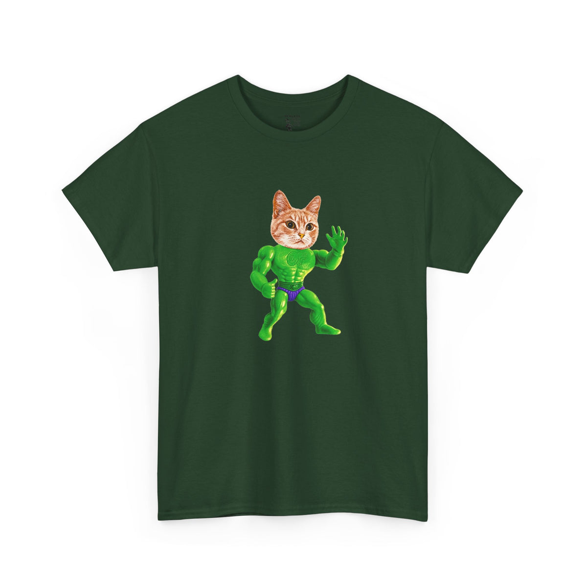 Jacked Green Cat Figure Heavy Cotton Tee