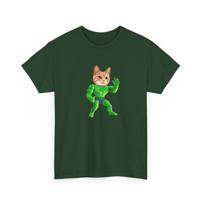Jacked Green Cat Figure Heavy Cotton Tee