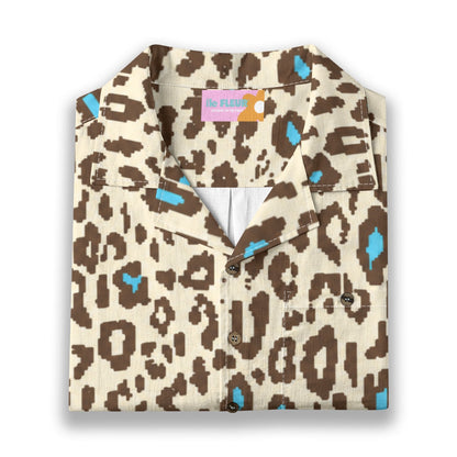 Leopard Button Up (Blue)