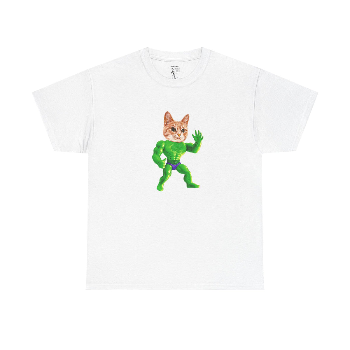 Jacked Green Cat Figure Heavy Cotton Tee