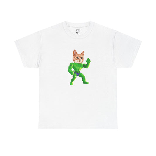Jacked Green Cat Figure Heavy Cotton Tee