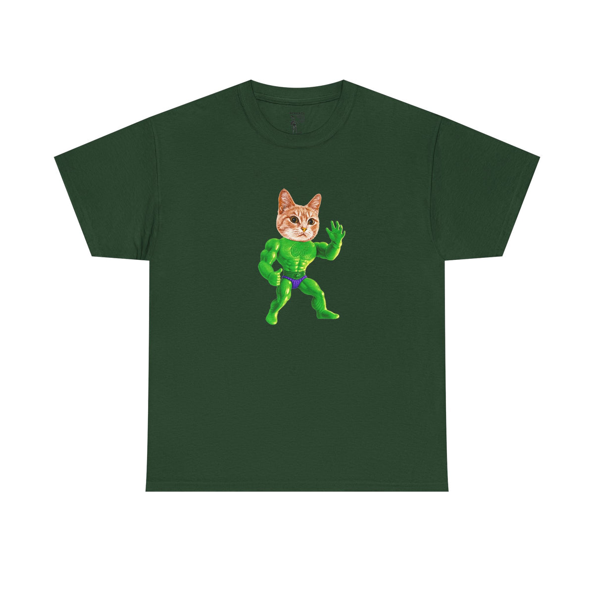 Jacked Green Cat Figure Heavy Cotton Tee
