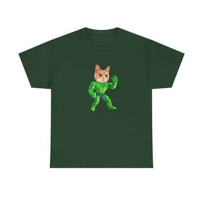 Jacked Green Cat Figure Heavy Cotton Tee